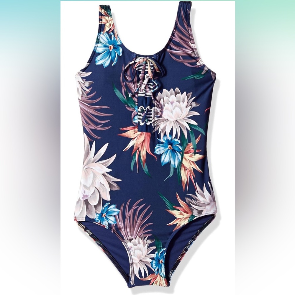 Splendid Girls' Blue Floral One Piece Swimsuit Floral Kids Swimwear Size 7